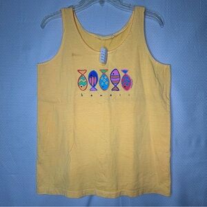 Vintage Fresh Produce Yellow Tank Top and Short Set with Colorful Fish Design